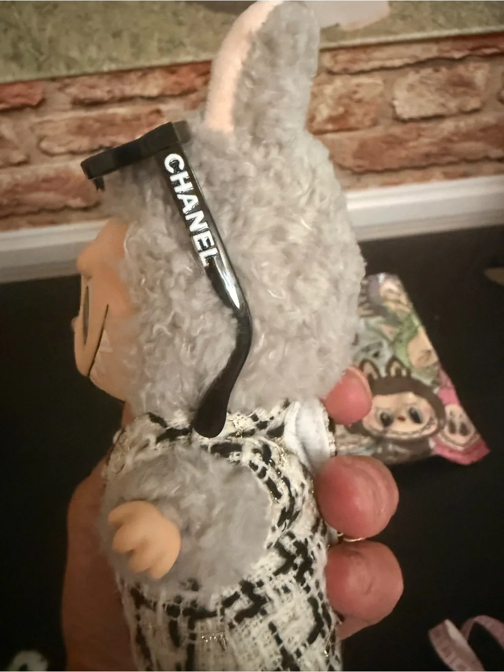 Labubu Exciting Macron Pop Mart The Monsters- Sesame Bean with Chanel glasses
